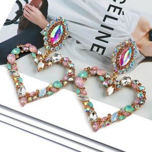 Pink heart rhinestone earrings fashion jewelry